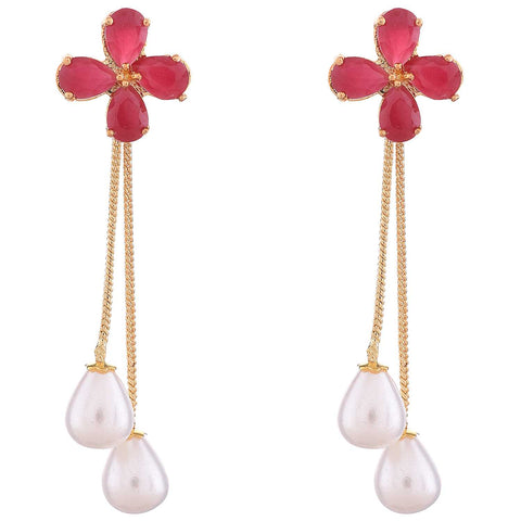 Gold Plated CZ Floral and Pearl Drop Removable Dangle Drop Earring