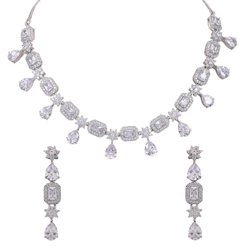 Glittering Handcrafted CZ Necklace Set - A Stunning Jewelry Piece for Women