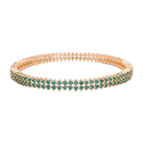 Gold Plated Green CZ Double Line Bangle