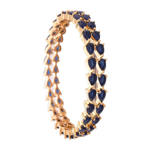 Gold Plated Blue Pear CZ American Diamond Bangle