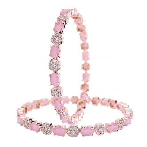 Rose Gold Plated Pink White Floral CZ American Diamond Bangle