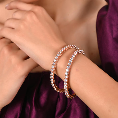 Rose Gold Plated White CZ Single Line Bangle