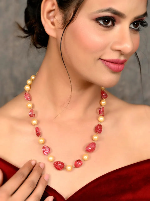 Red & White Pearls Adorable Set of Earrings & Necklace